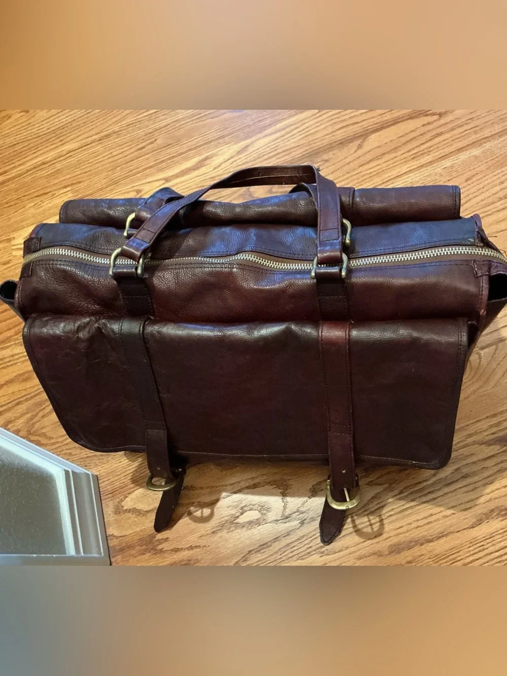 Vintage Genuine Leather Dark Brown Messenger Satchel Work Bag Made in India 20”